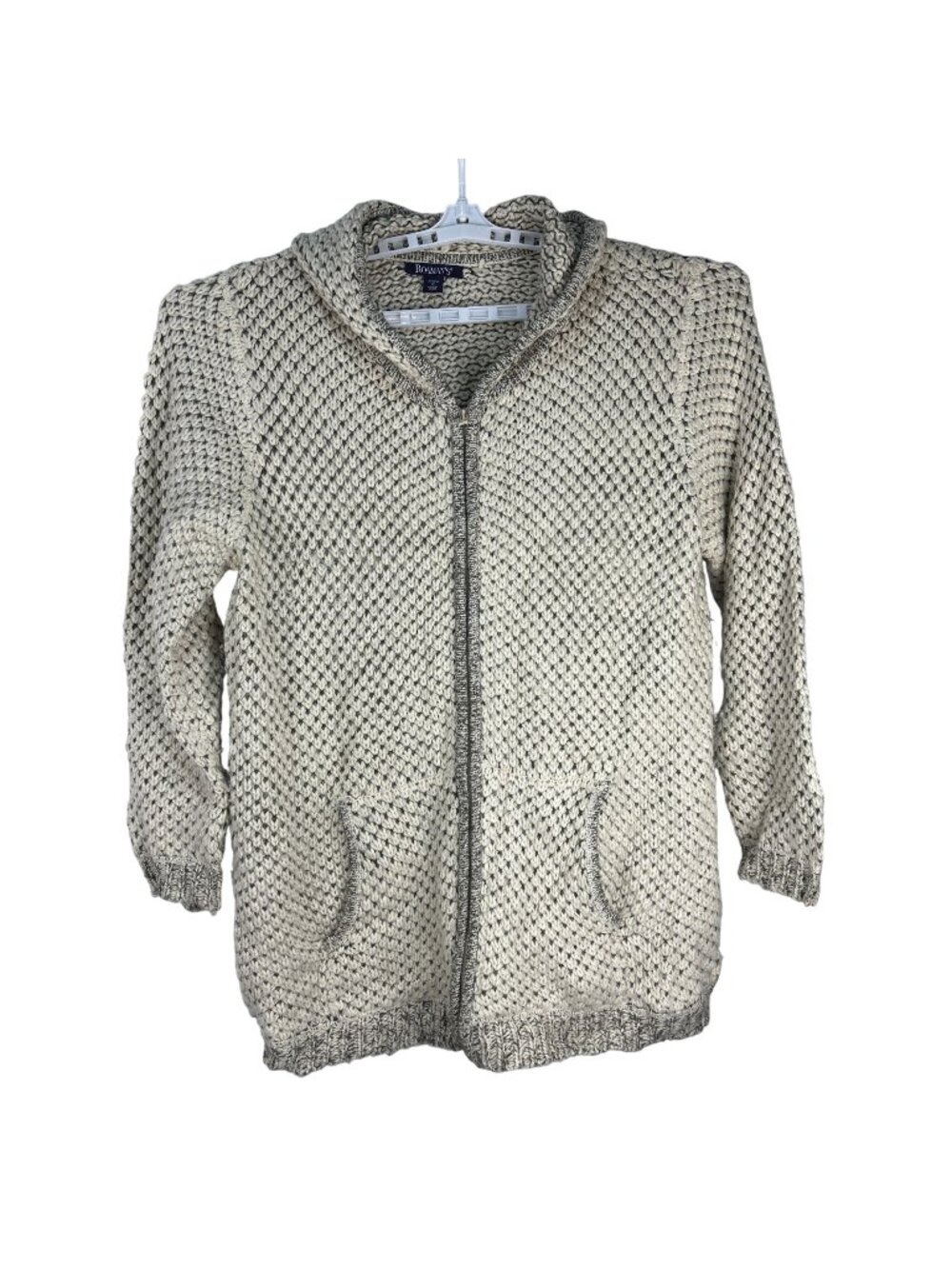 Roamans Womens Hooded Cardigan Sweater Plus Size 22/24 1X Beige Knit Zip Front
